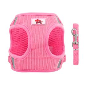 dog Harnesses and dog leash set; New dog leash corduroy breathable dog chest strap reflective pet chest strap walking dog rope set (colour: pink)